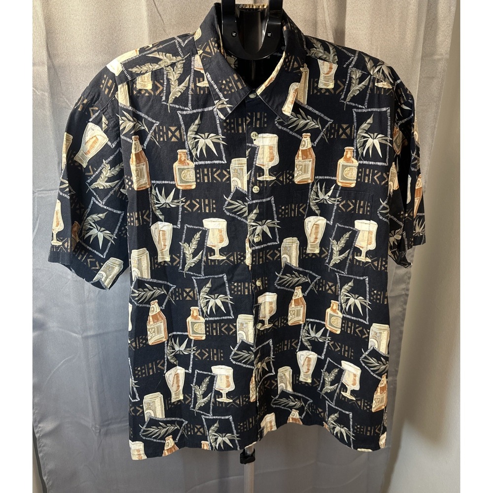 Batik Bay Men's Beer Bottles & Cocktails Button Up Short Sleeve‎ Shirt 2XL